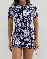 Women's Short Sleeve Swimsuit Zip One Piece Swimdress