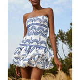 Ruffle Bandeau Embroidery Mini Dress