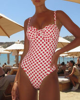 Bowknot Polka Dot Print One Piece Swimsuit and Skirt