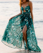 Ruched Cutout Green One Piece Swimsuit and Skirt