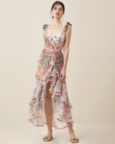 Floral Print One Piece Swimsuit and Mesh Splicing Skirt Flaxmaker