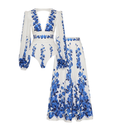 Printed Long-sleeved One Piece Swimsuit and Skirt