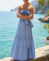 Multi-Way Striped Bowknot One Piece Swimsuit and Skirt