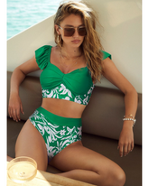 Ruffle Green Bikini Swimsuit and Sarong