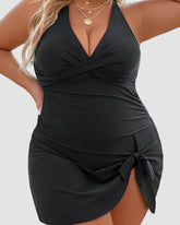 Plus Size Tummy Control Knot Detailed Swimdress