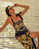 Reversible Tie-shoulder One Piece Swimsuit and Sarong