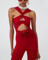 3D Flower Cut Out Cross Straps One Piece Swimsuit and Pants