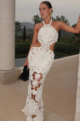 Halter Knitted Cutout Beach Dress
