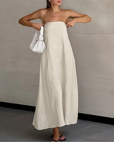 Bandeau Off Shoulder Solid Color Dress