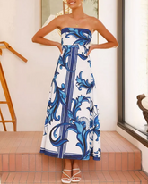 Bandeau Printed Midi Dress