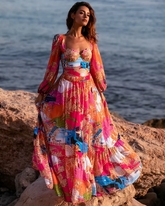 Long Sleeve Shell Chest Pad Printed One Piece Swimsuit and Skirt