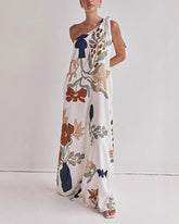 Oblique Shoulder Printed Dress
