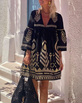 Vacation Printed Bell Sleeve Mini Dress