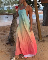 Vacation Backless Ombre Print Dress