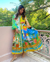 Netted Lantern Graffiti Printed Dress
