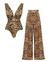 V-Neck Marine Thread One Piece Swimsuit and sarong