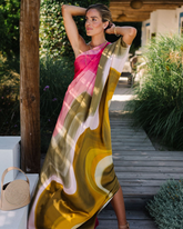 Oblique Shoulder Ombre Print Dress