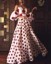 Bandeau Puff Sleeve Polka Dot Printed Dress