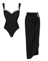 Artificial Pearl One Piece Swimsuit and Skirt