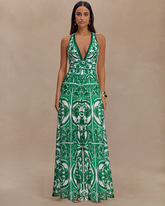 V Neck Classic Majolica Series Pattern Print One Piece Swimsuit and Pants or Skirt