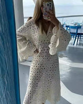 Lace Cutout V Neck Dress