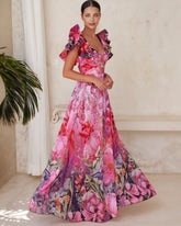 Ruffled Blooming Flowers Print One Piece Swimsuit and sarong
