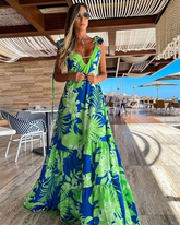 Bowknot Cut Out Printed Maxi Dress