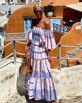 Bandeau Ruffle Striped Printed Dress