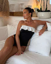 Ruffled Color One Piece Swimsuit and Skirt