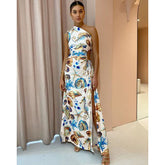 Oblique Shoulder Conch Printed Dress