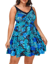 Women's Two Piece Swim Dress Plus Size Tummy Control Tankinis Swimdress Floral Printed Swimwear Swimsuits with Boyshort
