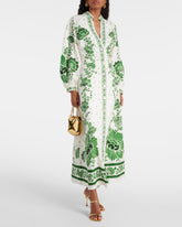 V Neck Retro Printed In Green Dress