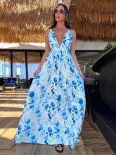 Backless V Neck Slit Printed Dress
