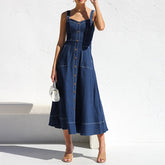 Buttons Sling Dark Blue Denim Dress