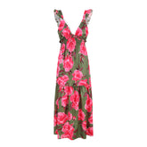 Ruffle Printed Cut Out Maxi Dress