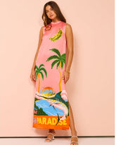 Vacation Sleveeless Jungle Printed Dress