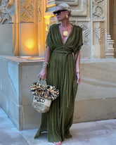 Off Shoulder Halter Maxi Dress(With Belt)