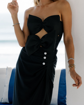 Bandeau Cutout Black One Piece Swimsuit and Skirt