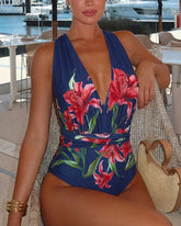 V Neck Iris Print Various Ways To Wear Swimsuit Set(s)