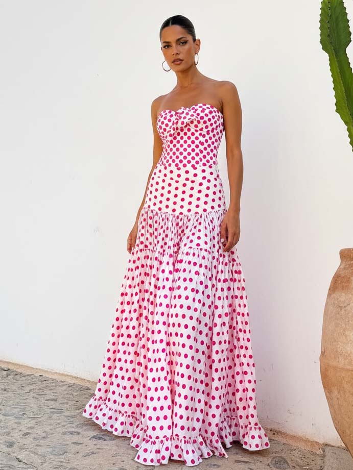 Bowknot Polka Dot Print One Piece Swimsuit and Skirt	