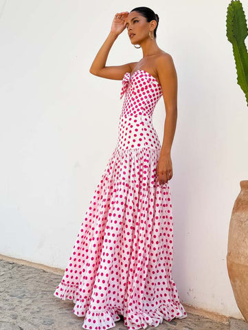 Bowknot Polka Dot Print One Piece Swimsuit and Skirt	