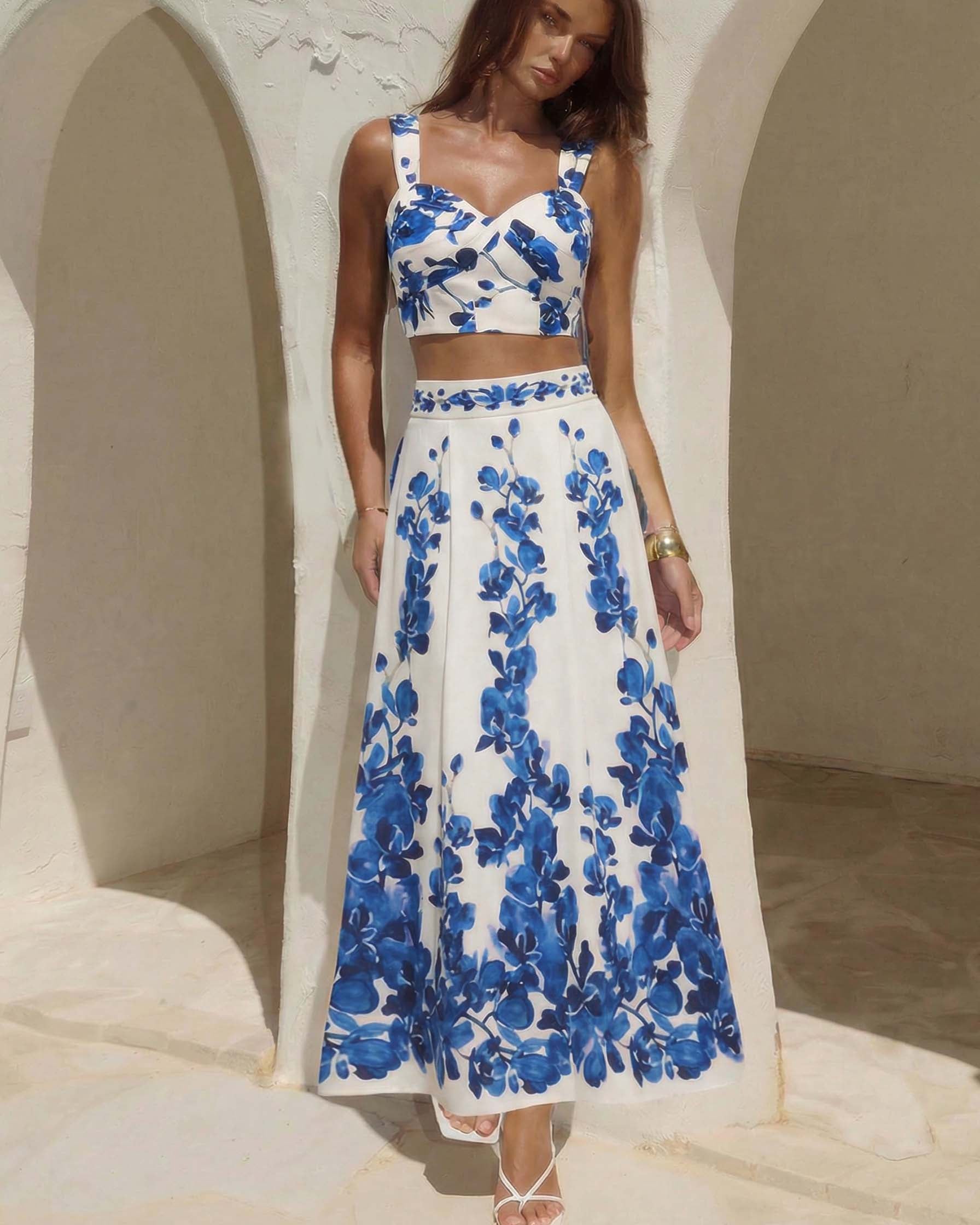 Printed Bikini Swimsuit and Skirt	