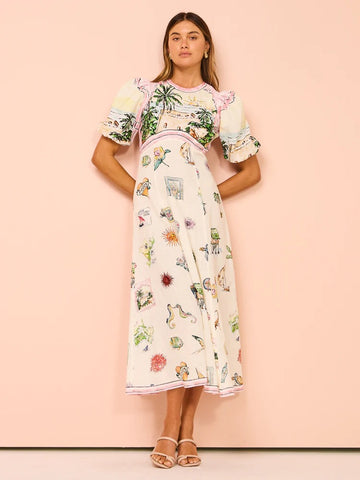 Puff sleeve Graffiti Printed Dress