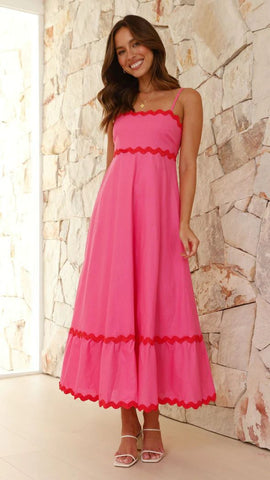 Sling Solid Color Wave Midi Dress