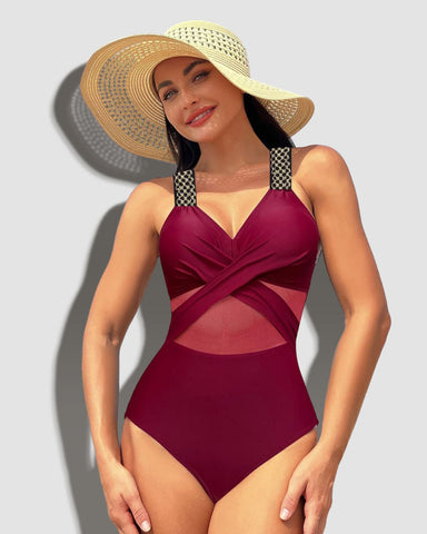 One Piece Swimsuit V Neck Sling Gauze Swimwear