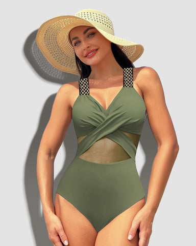 One Piece Swimsuit V Neck Sling Gauze Swimwear