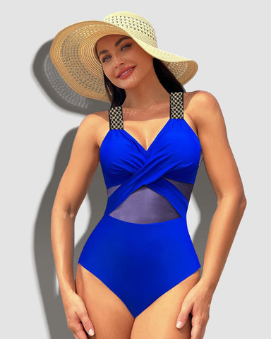 One Piece Swimsuit V Neck Sling Gauze Swimwear