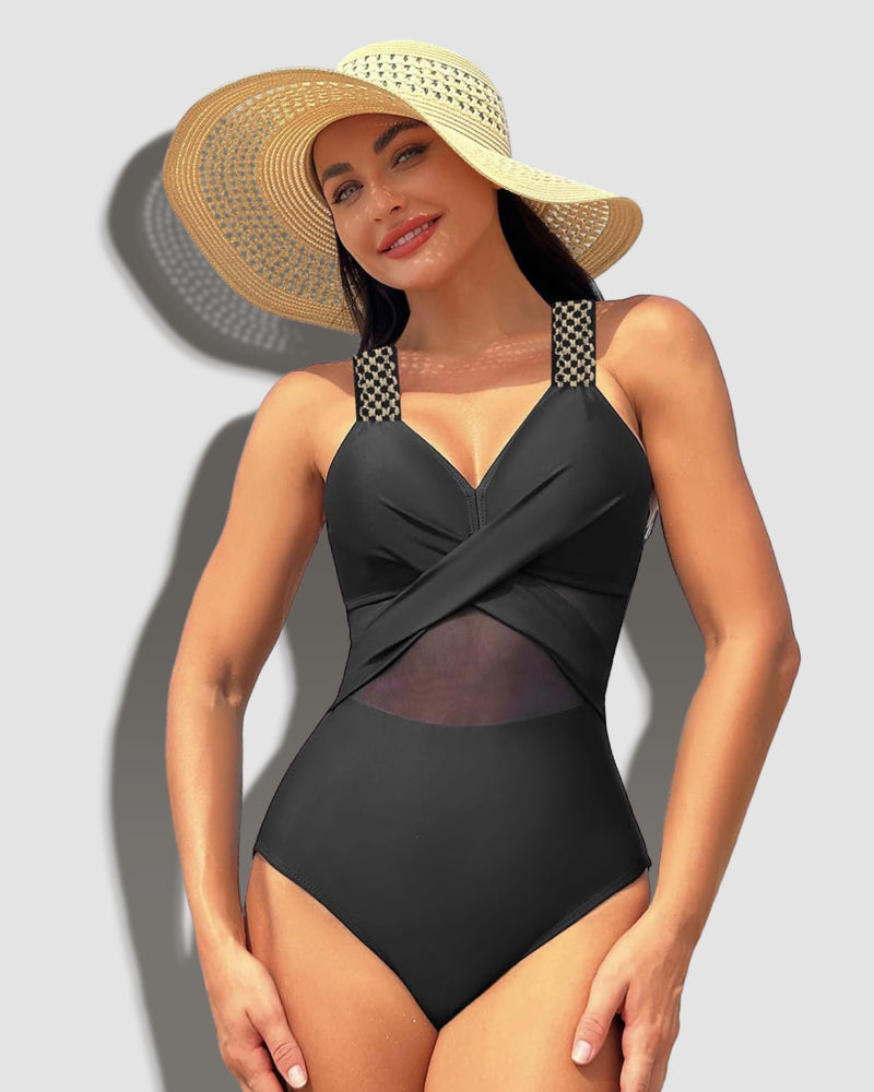 One Piece Swimsuit V Neck Sling Gauze Swimwear