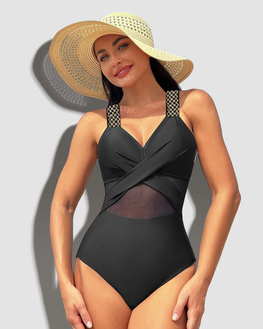 One Piece Swimsuit V Neck Sling Gauze Swimwear