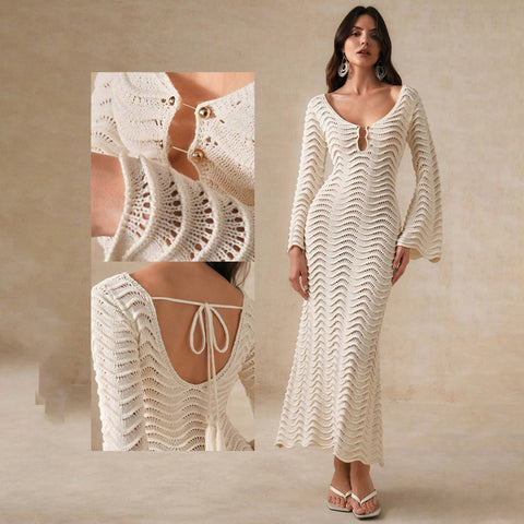 Solid Color Knitted Beach Dress